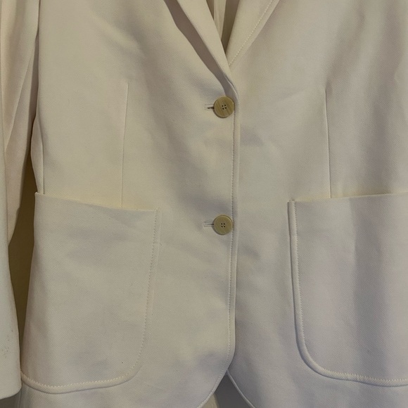 Theory Cotton Blend Blazer Lined Women’s Sz 8 White Button Up Collar Business - Picture 3 of 11